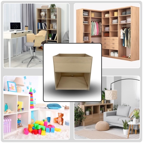 PUDEŁKO POJEMNIK ORGANIZER do przechowywania regału zabawki ubrania książki BEŻOWY 2