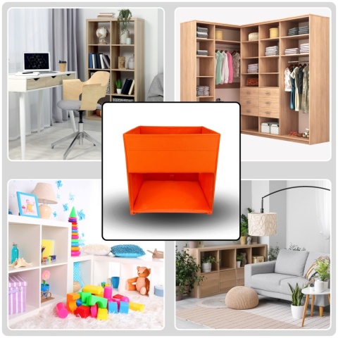 PUDEŁKO POJEMNIK ORGANIZER do przechowywania regału zabawki ubrania książki POMARAŃCZOWY