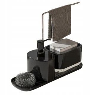 Zestaw organizer do kuchni 4w1 czarny dozownik do mydła na płyn do naczyń z pompką