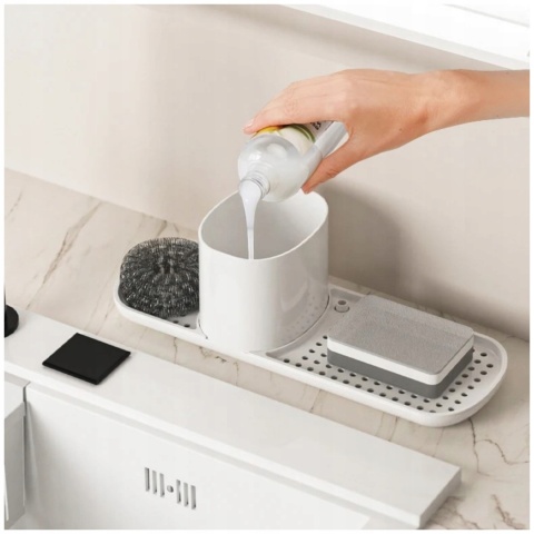 Zestaw organizer do kuchni 4w1 biały dozownik do mydła na płyn do naczyń z pompką