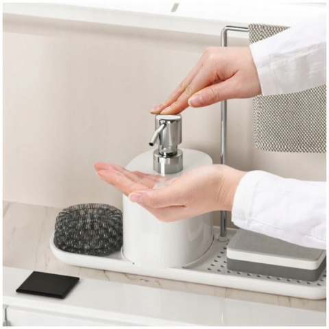 Zestaw organizer do kuchni 4w1 biały dozownik do mydła na płyn do naczyń z pompką
