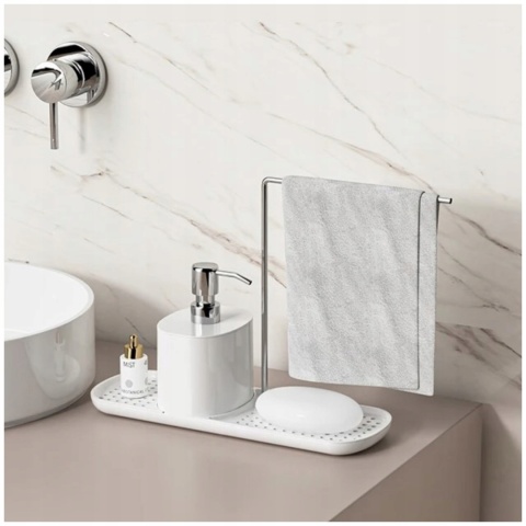 Zestaw organizer do kuchni 4w1 biały dozownik do mydła na płyn do naczyń z pompką